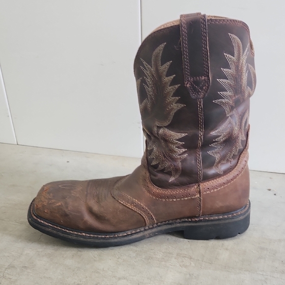ARIAT QuickDraw Brown Leather Square Toe Pull On Western Boots Size 13D - Picture 6 of 8